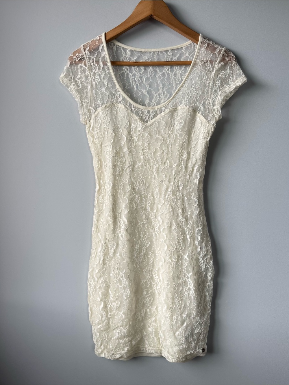 (S) Guess Ivory Lace Dress with Sheer Lace